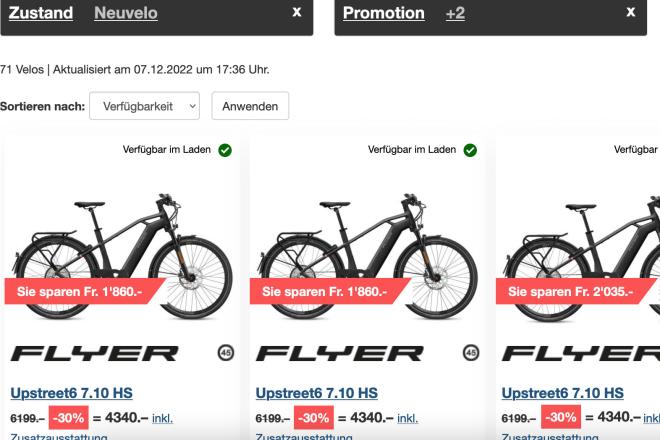 Aktion E-Bike Ausverkauf Rabatt Sale bei Velo Zürich