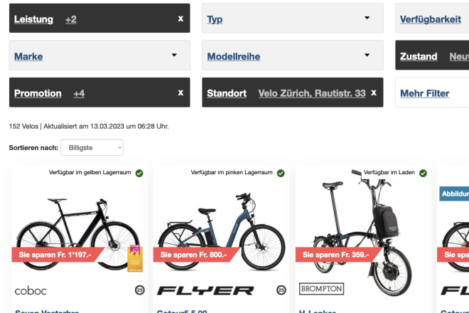 E-Bikes kaufen Ausverkauft Rabatt Discount von Velo Zürich