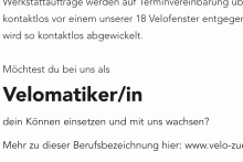 Velomatiker Stelleninserat von Velo Zürich